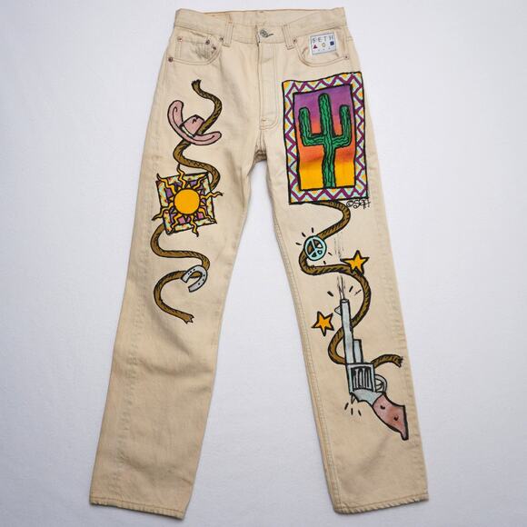 Levi's Other - Vintage Levi’s 501 Jeans W31 L34 USA Made Painted Western Art Cactus‎ Snake Sun